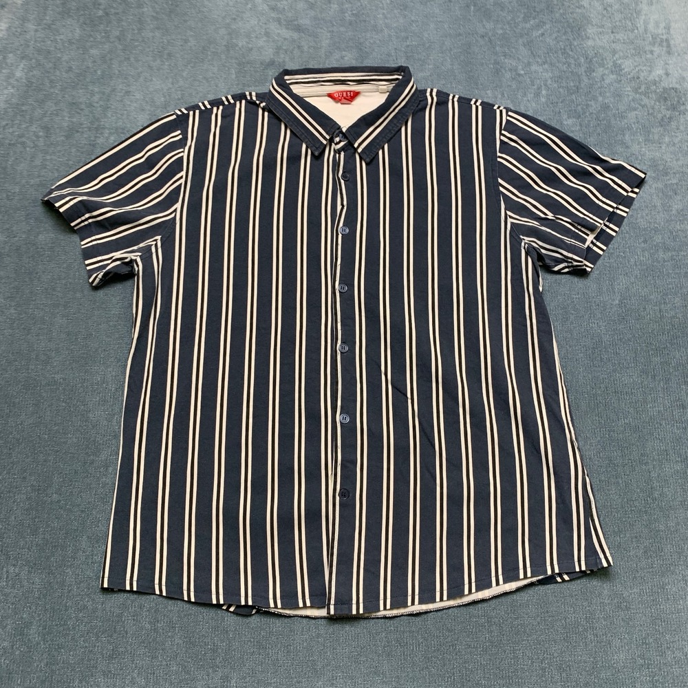 Guess Shirt Mens Large Multicolor Striped Classic Fit Short Sleeve Button Up